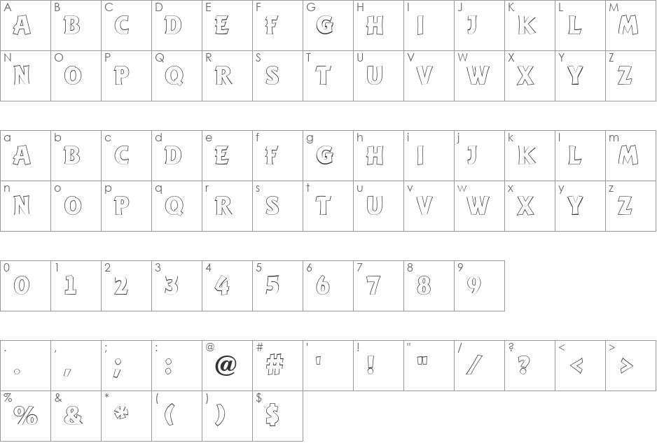 a_WritOtl font character map preview