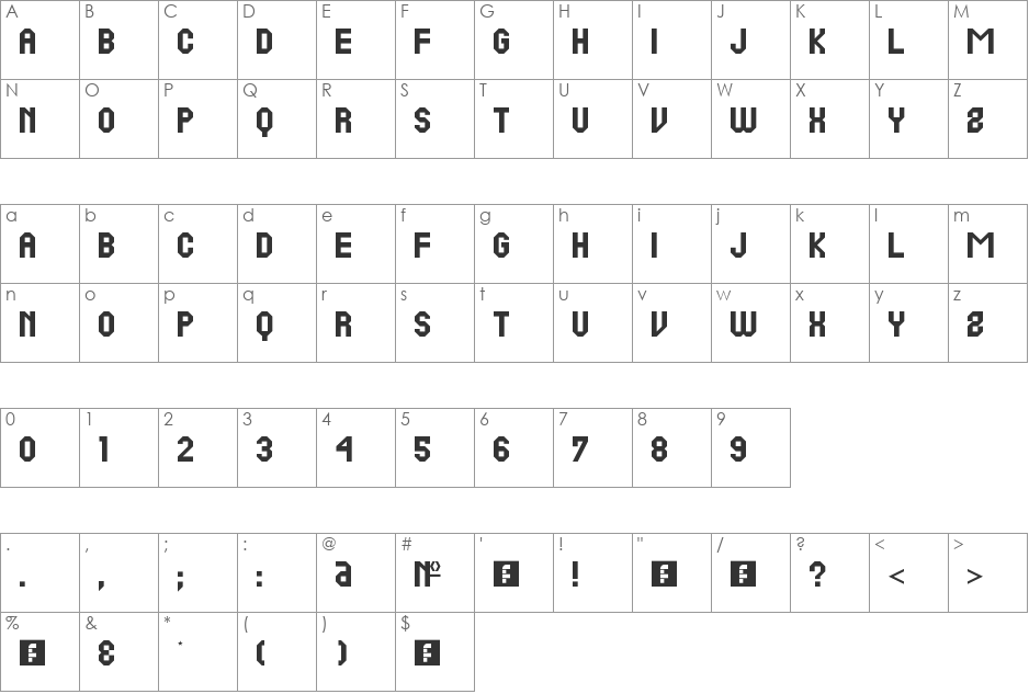 Pine RC font character map preview