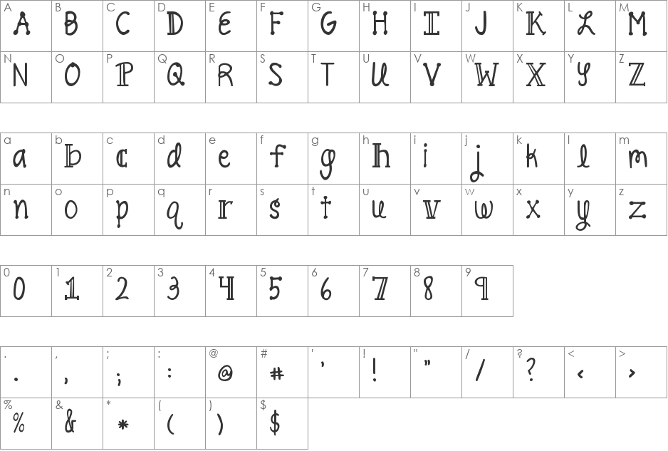 Pineapple Delight font character map preview