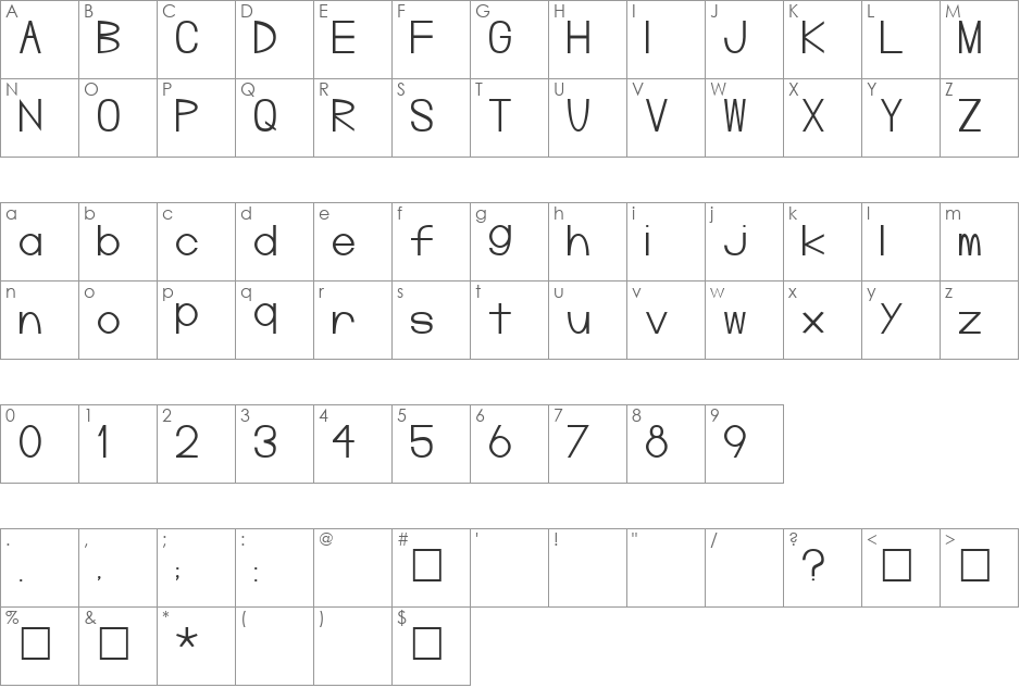PineLintGerm font character map preview