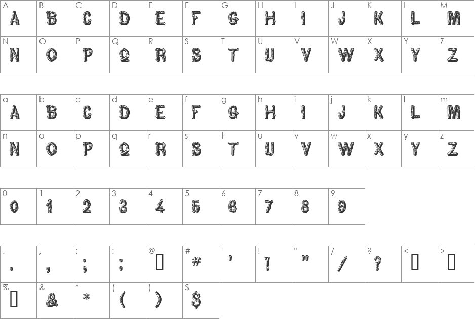 Pinewood font character map preview