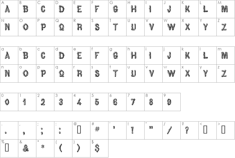 Pinewood MF font character map preview