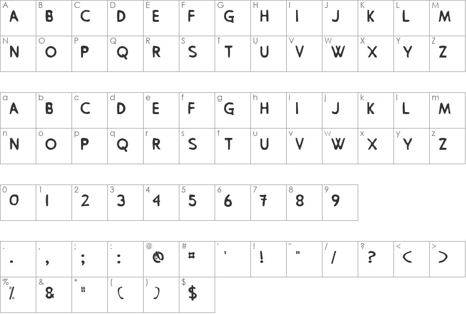 PingPong font character map preview