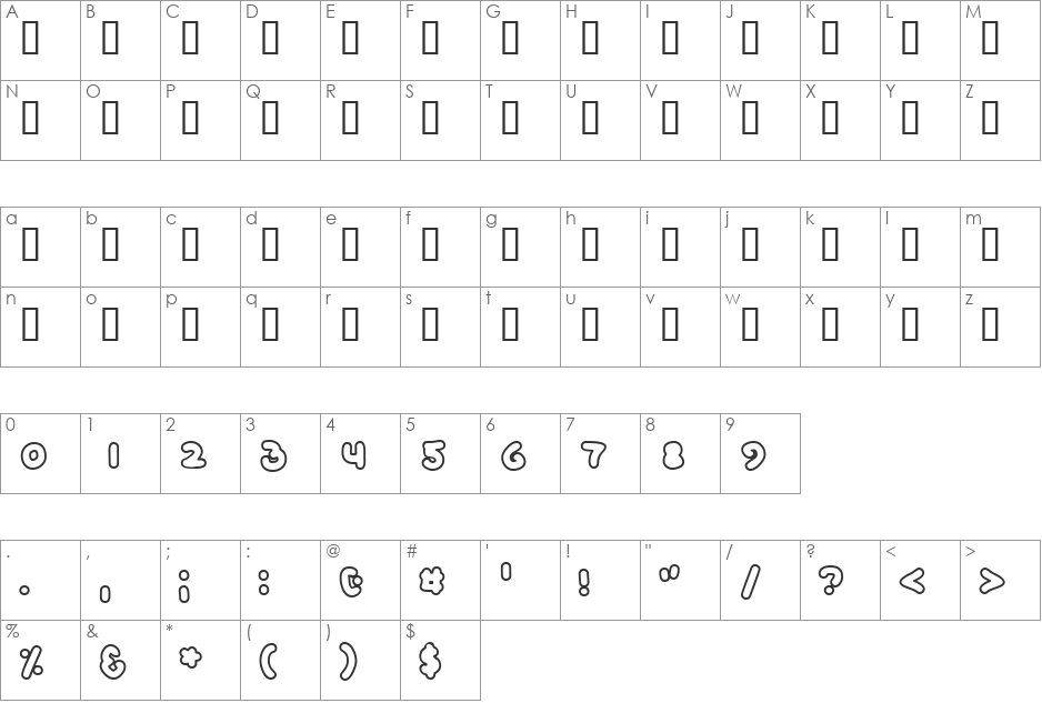 PingPong Outline font character map preview