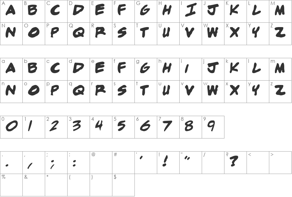 adam warren 0.2 font character map preview