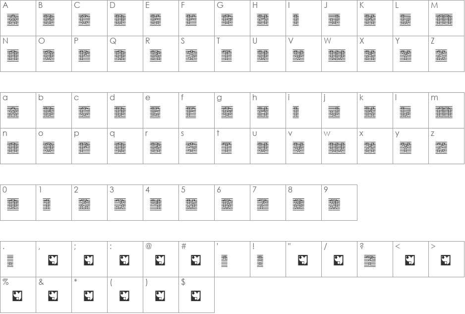 Pinpression font character map preview