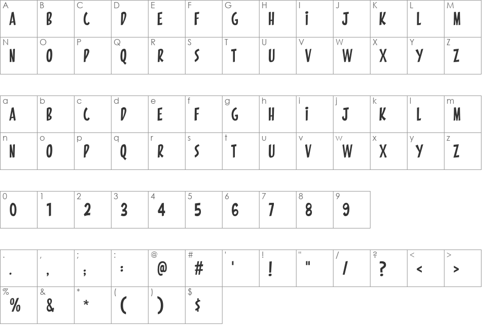 PINTANINA font character map preview