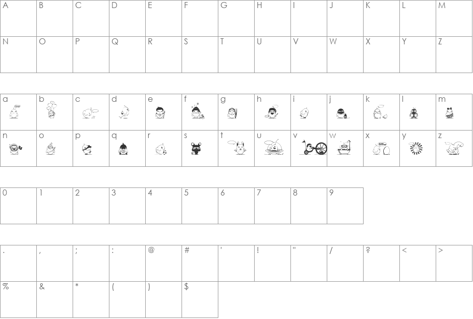 Piou Font font character map preview