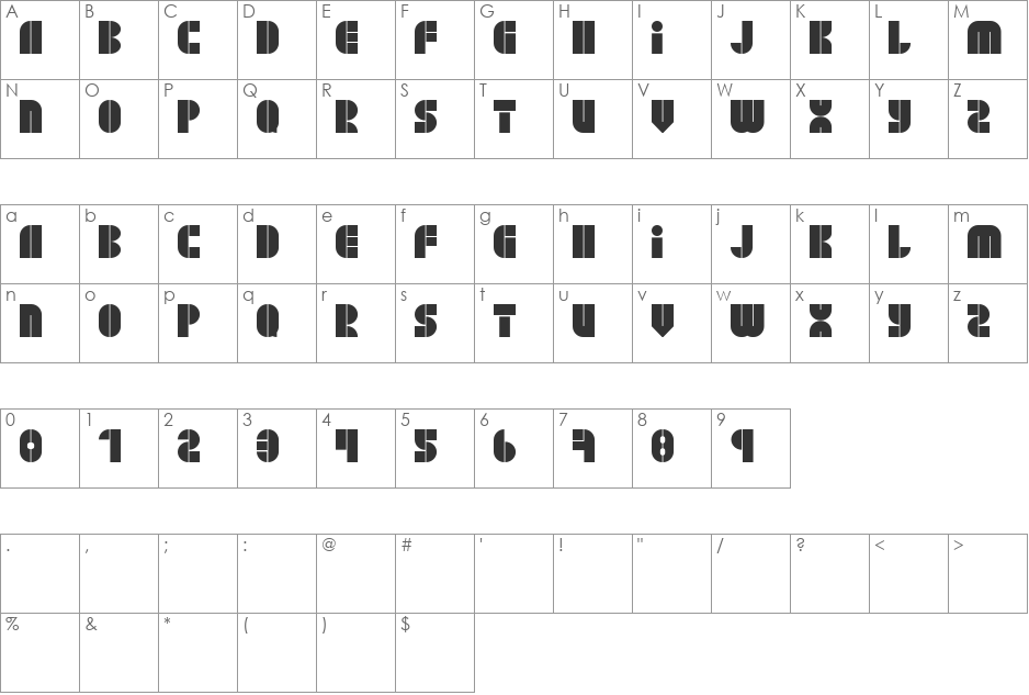  BLOCK JayeW73 font character map preview