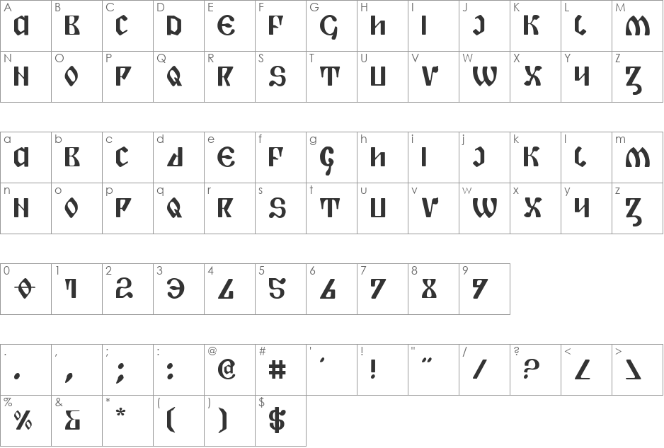 Piper Pie font character map preview
