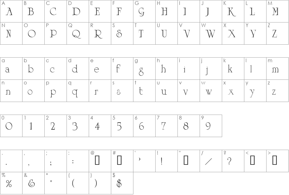PiquetSSi font character map preview