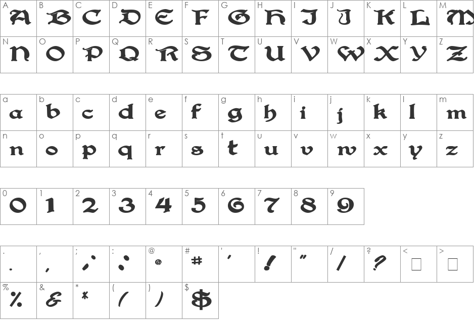 Pirate font character map preview