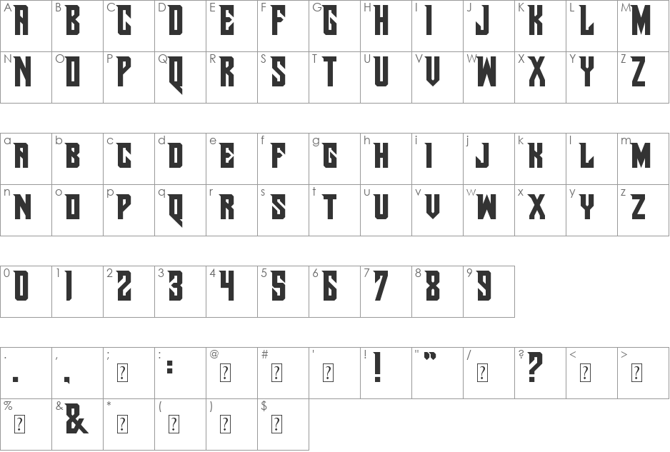 Pirate Ship font character map preview