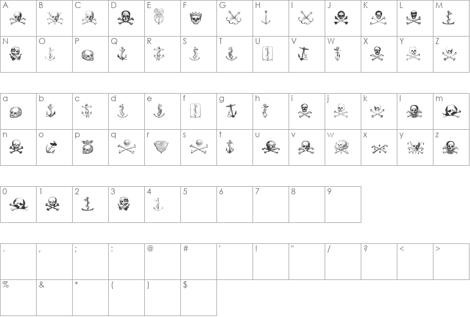 Pirates Two font character map preview