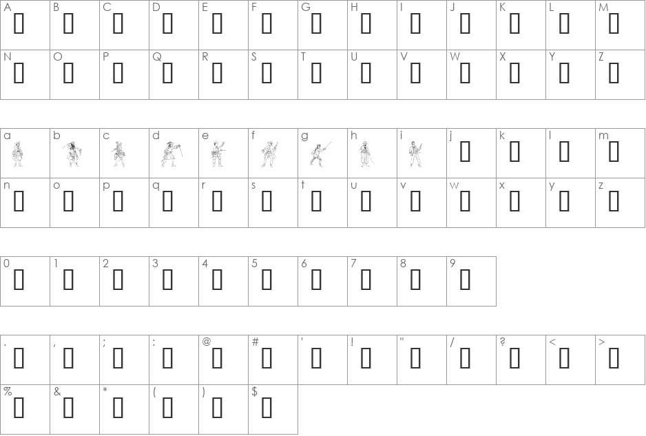 Pirates1 font character map preview