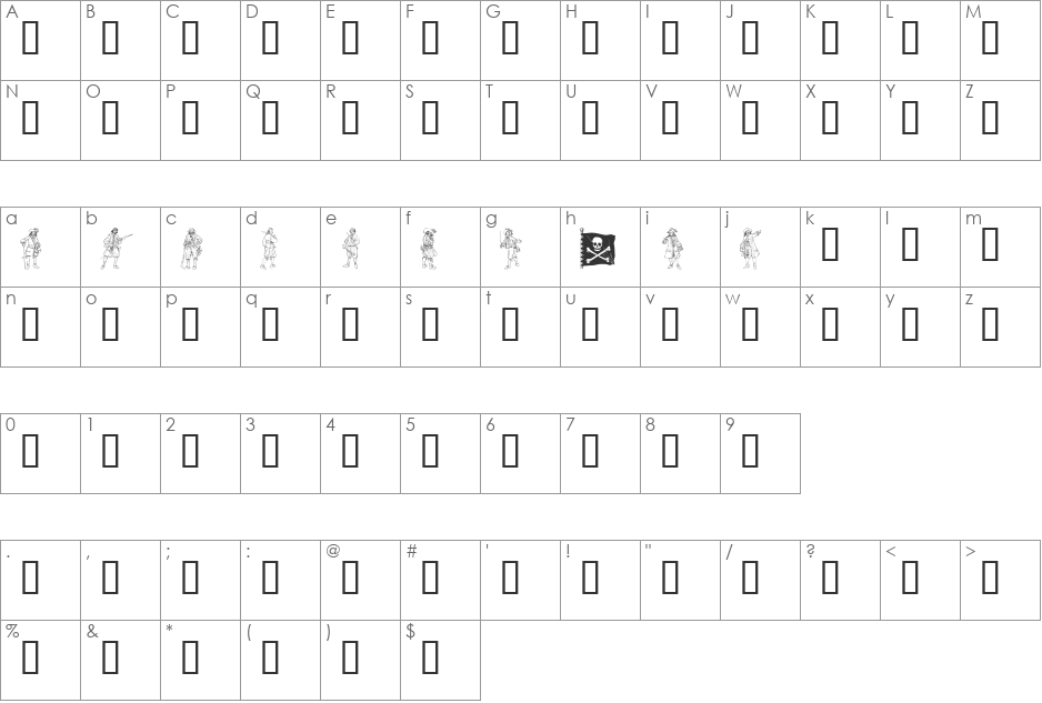 pirates2 font character map preview