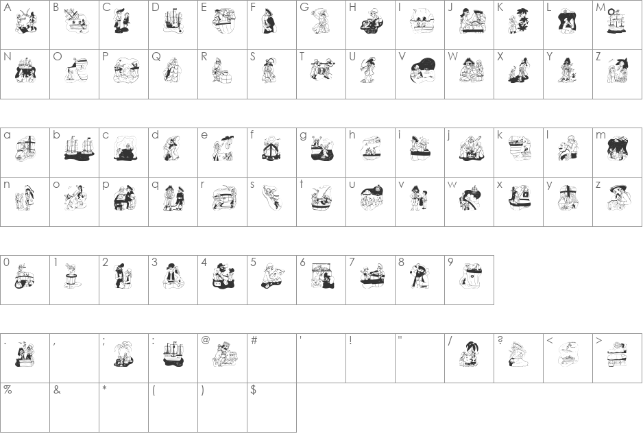 PiratesTwo font character map preview