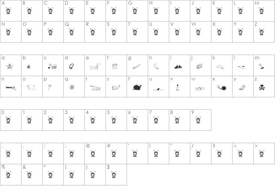pirats font character map preview