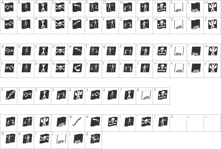 PiratsSymbolsArtefacts font character map preview