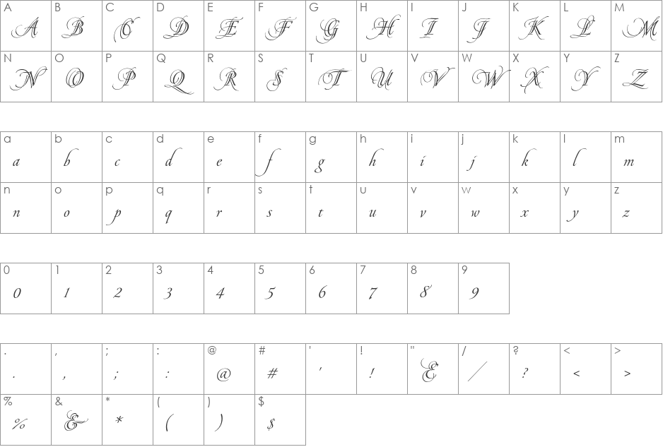 Pirouette LT Std font character map preview