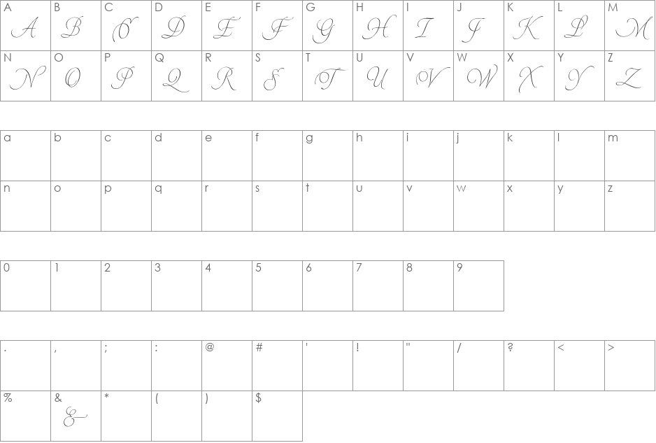 Pirouette LT Std font character map preview