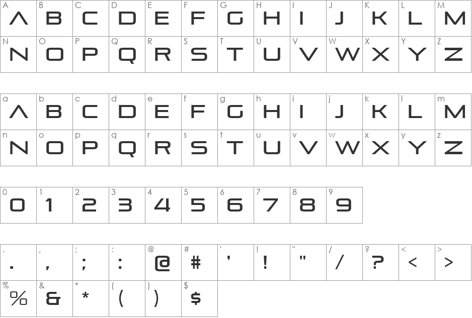 Pirulen font character map preview
