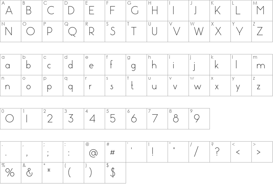 Pistara font character map preview