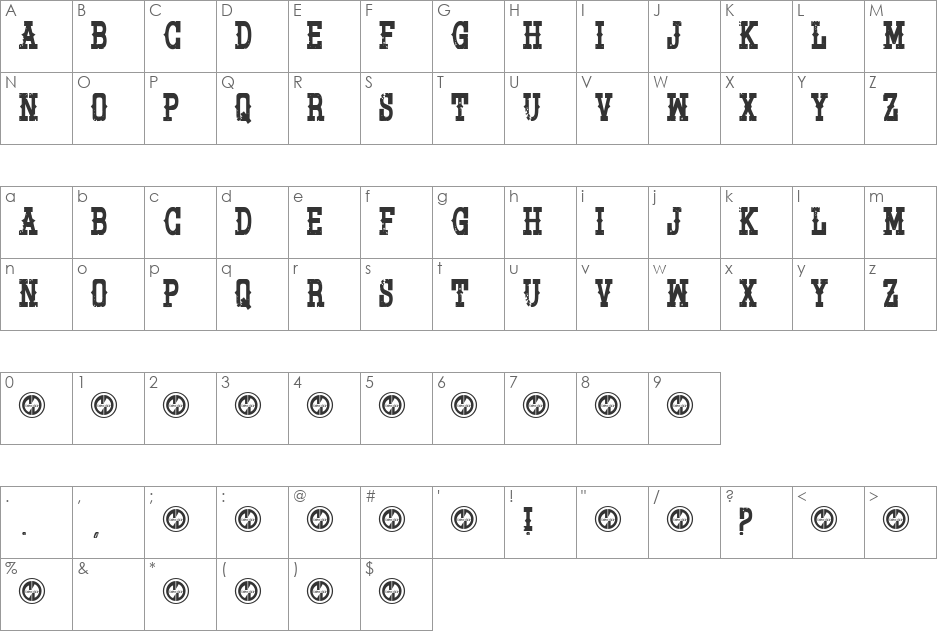 Pistol Grip Pump font character map preview