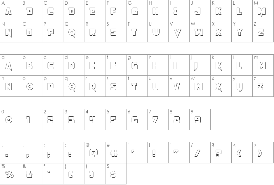 Pistoleer 3D font character map preview