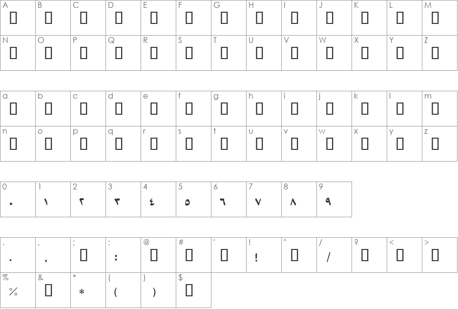 B Arabic Style font character map preview