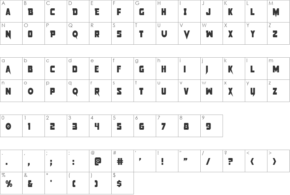 Pistoleer Condensed font character map preview