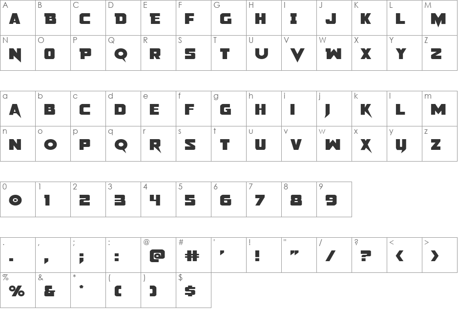 Pistoleer Expanded font character map preview