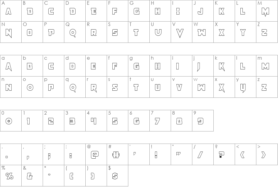 Pistoleer Outline font character map preview