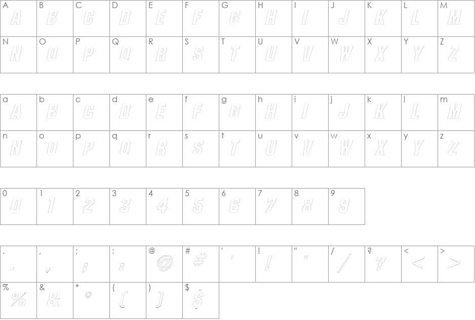 PittsburghOutline font character map preview