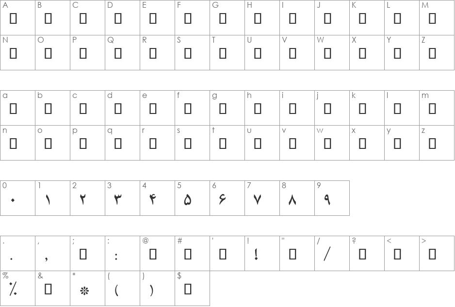 B Badr font character map preview