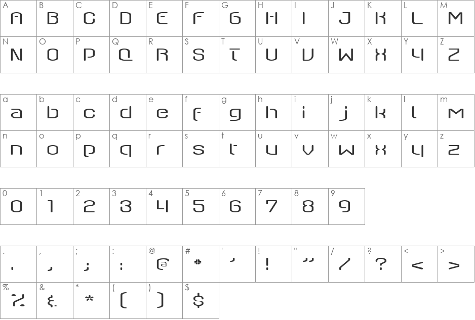 Pixar font character map preview