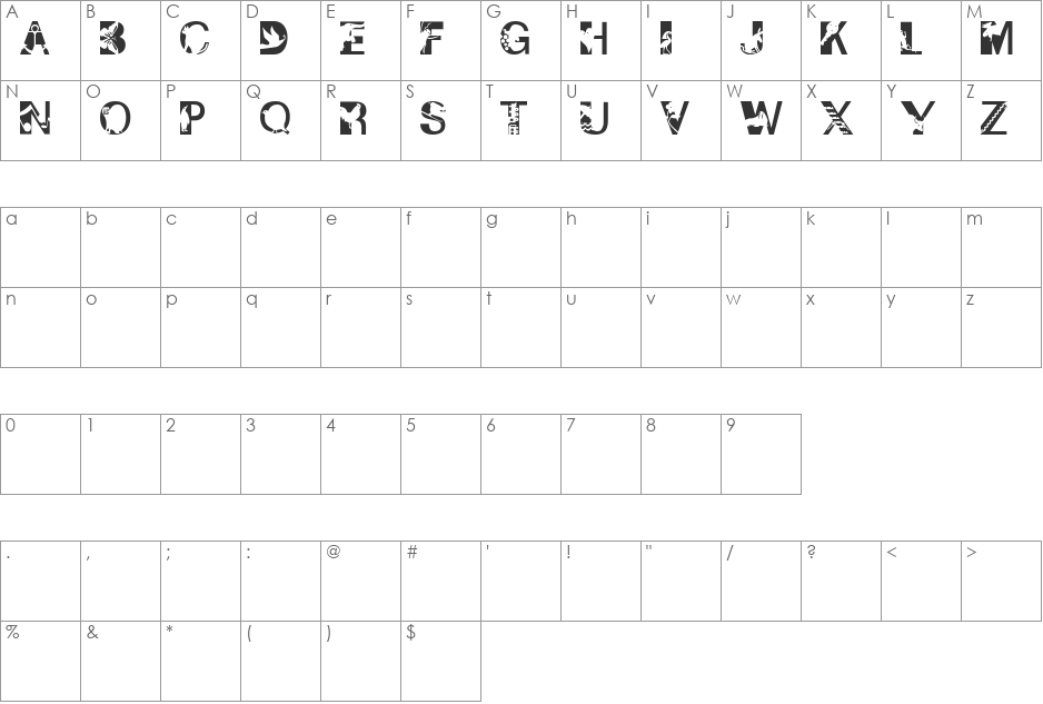 PixCaps font character map preview