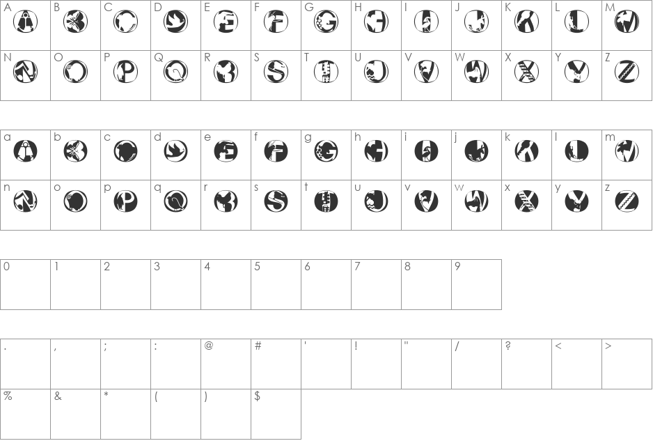 PixCapsRound font character map preview