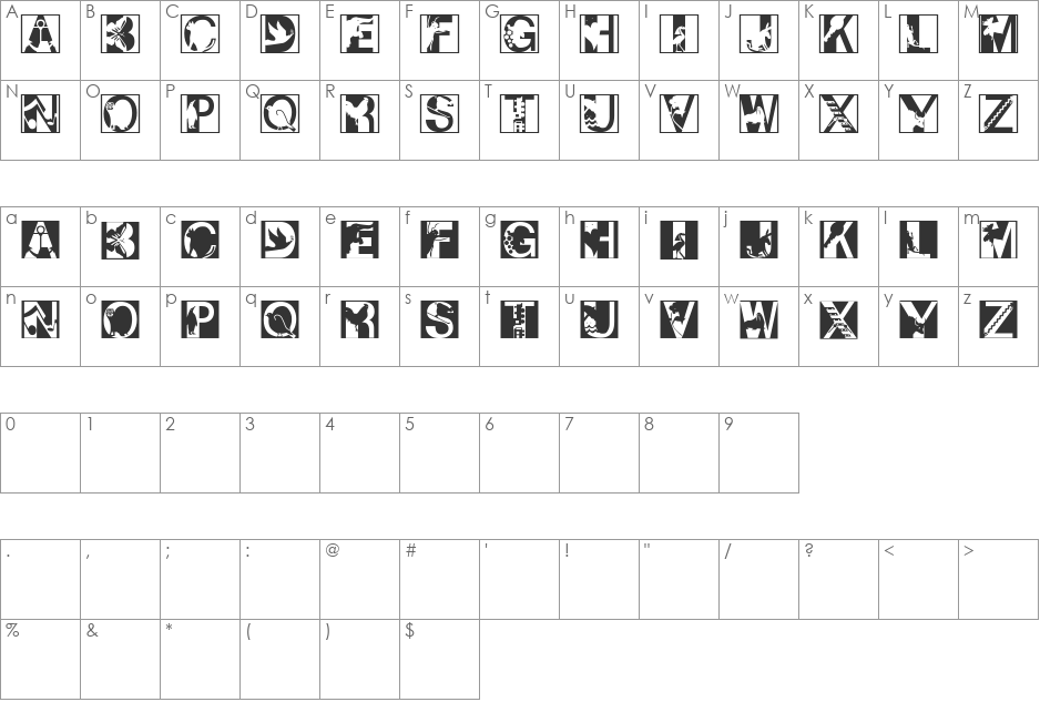 PixCapsShadow font character map preview