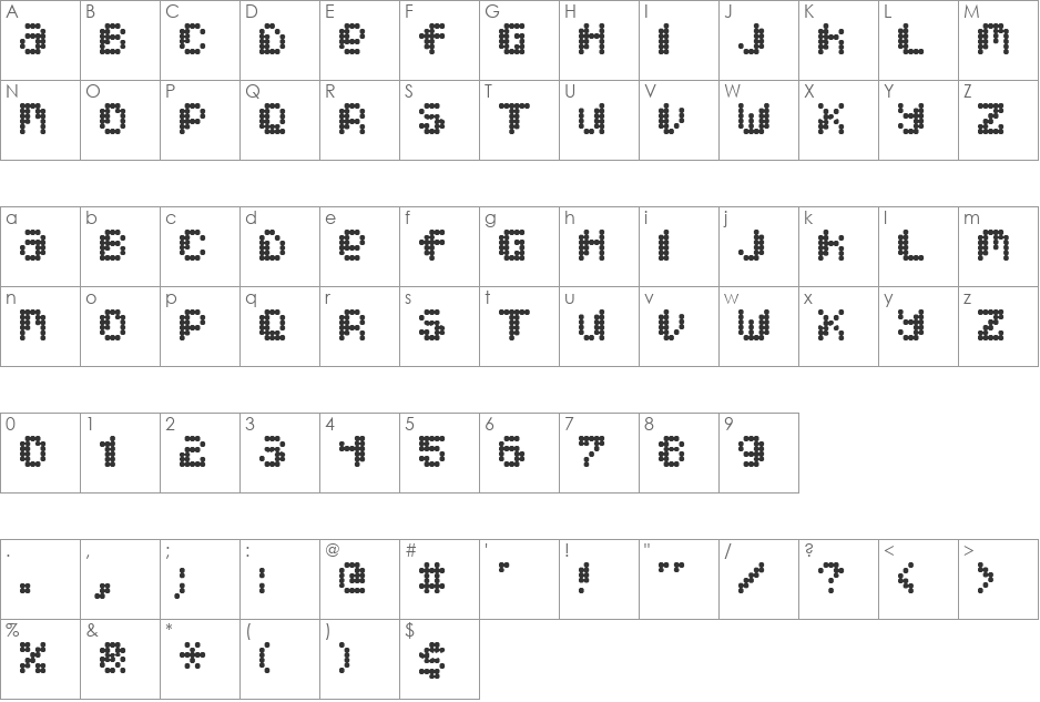 Pixcel font character map preview