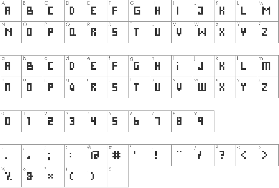 Pixel font character map preview