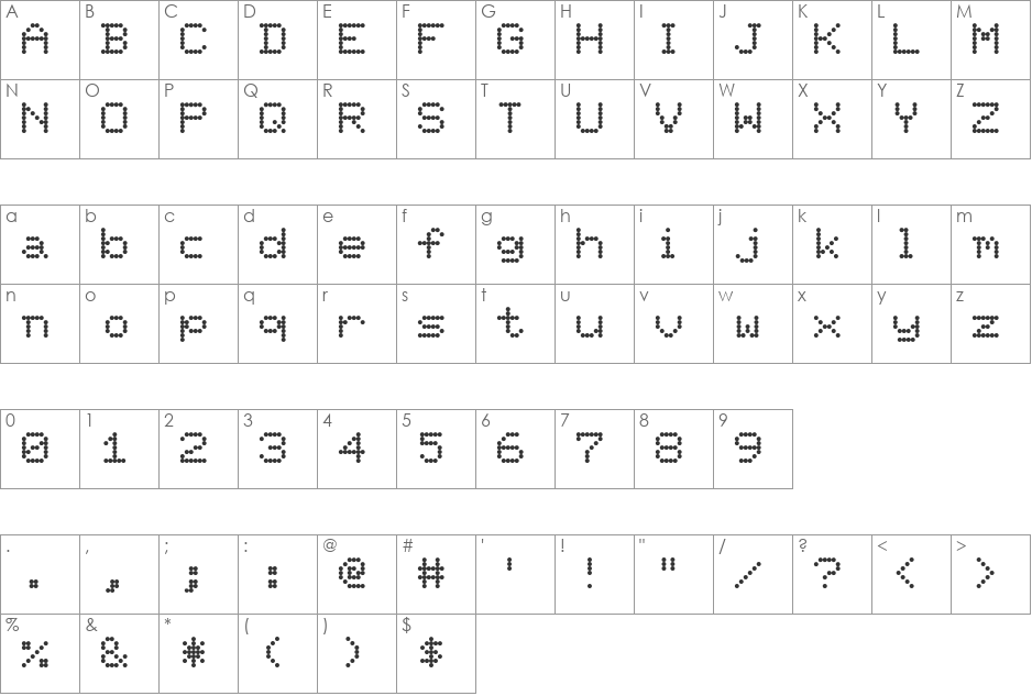 Pixel font character map preview