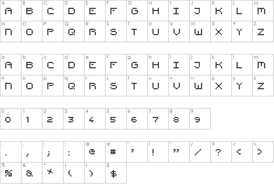 Pixel Countdown font character map preview