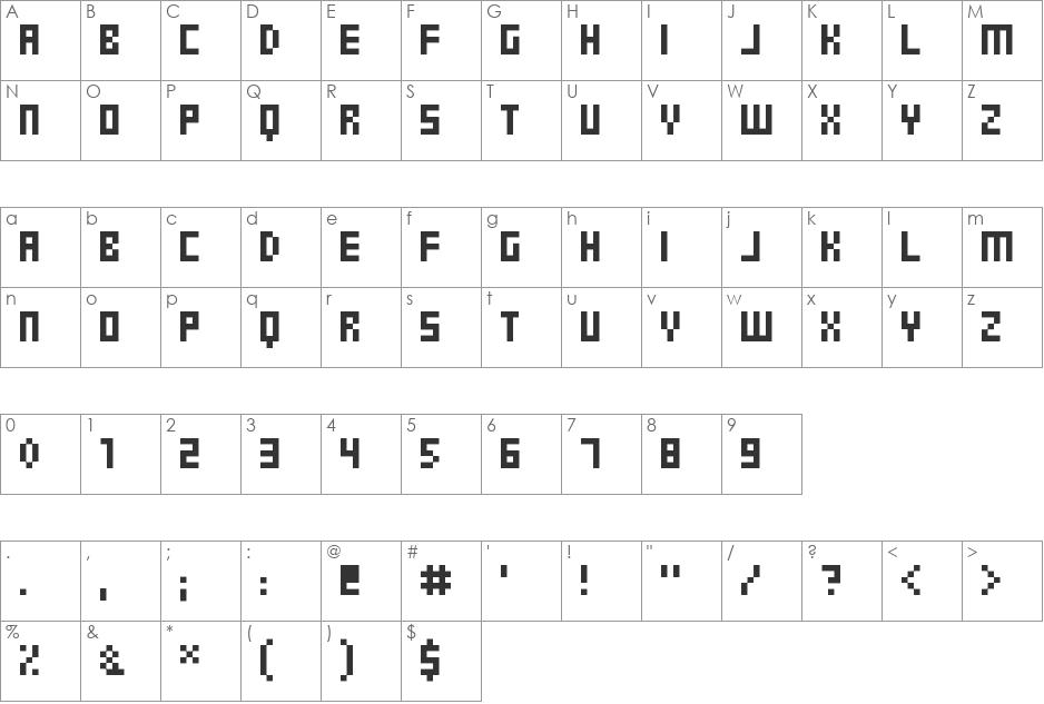 Pixel Gosub font character map preview