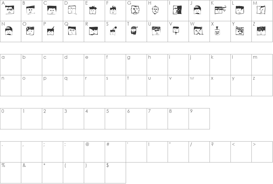 PIXEL HEAD HANDMADE BETA font character map preview