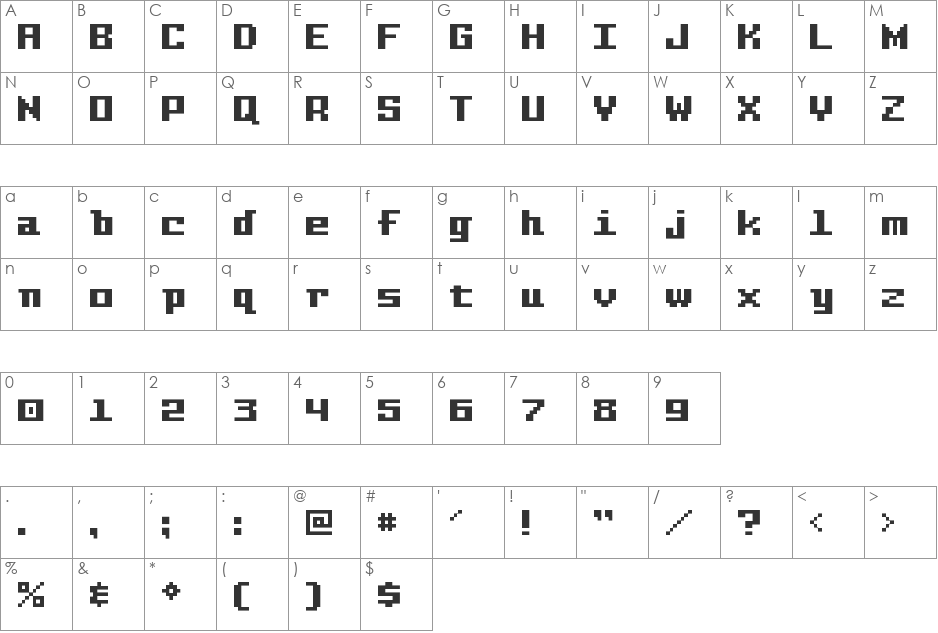 Pixel Intv font character map preview