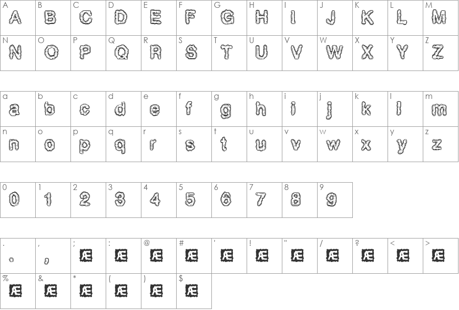 Pixel Krud (BRK) font character map preview