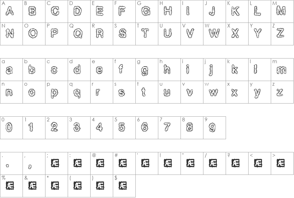 Pixel Krud BRK font character map preview