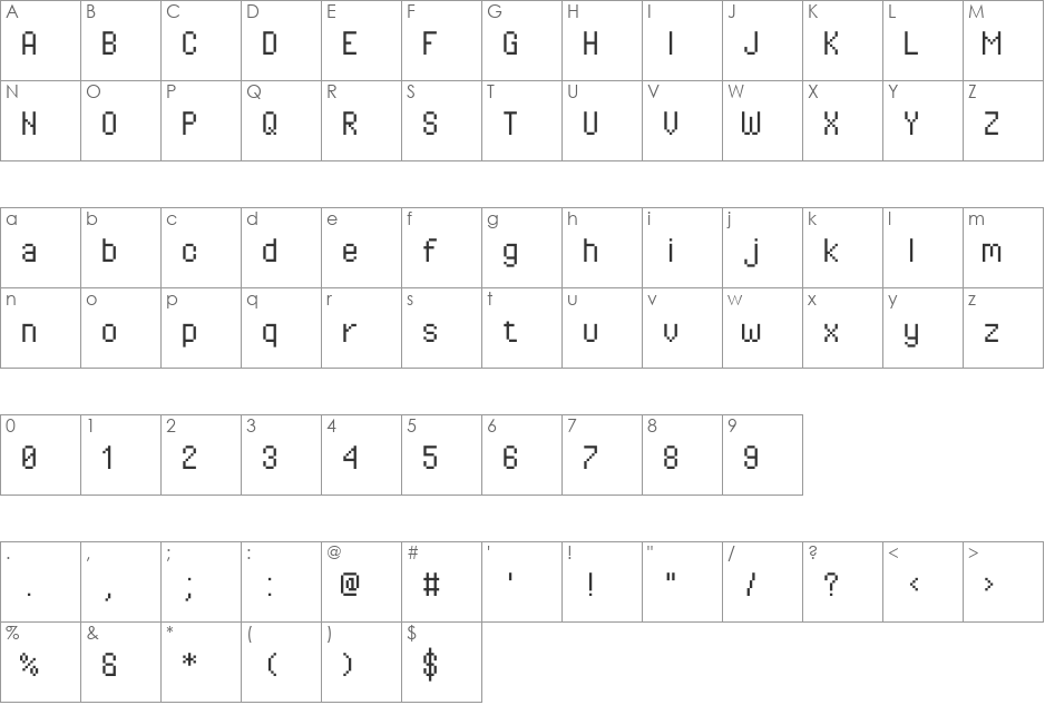 Pixel Operator Mono font character map preview