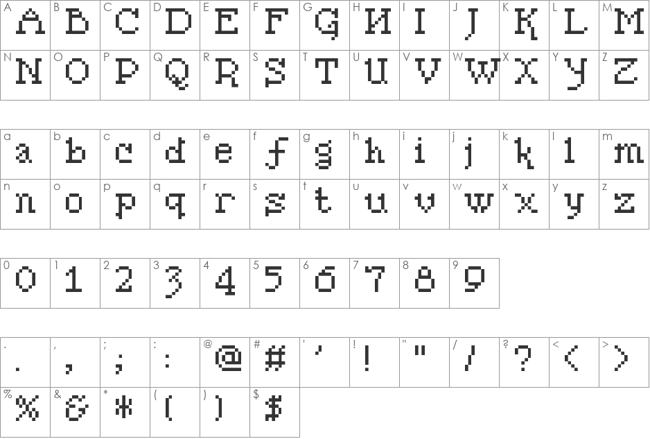 Pixel Sleigh font character map preview